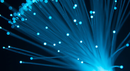 Naklejka premium Fiber Optics Displaying a Network of Light and Communication Technology
