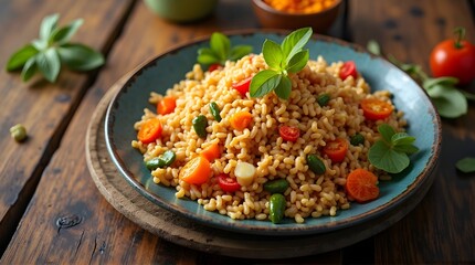 fried rice in the plate black