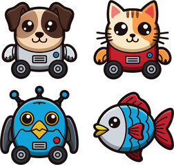 Fototapeta premium Cute Animal Robots Cartoon Characters
