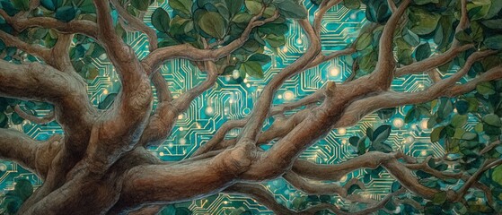 OLHANDO PARA CIMA: DOSSEL HÍBRIDO DE FOLHAGEM VERDE ENTRELAÇADA