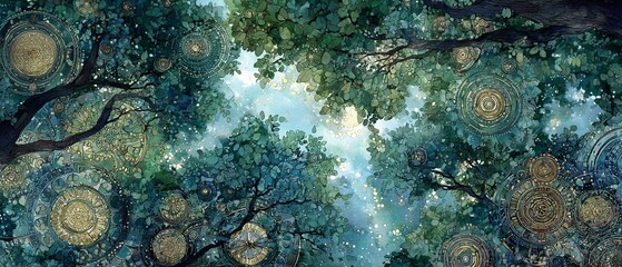 OLHANDO PARA CIMA: DOSSEL DE FOLHAGEM VERDE HÍBRIDA ENTRELAÇADA