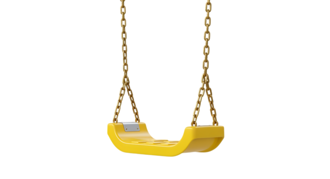 Yellow swing seat with golden chains isolated on a transparent background - Powered by Adobe