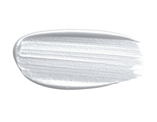 Lustrous silver paint swatch with a shimmering pearlescent texture and visible brush strokes.