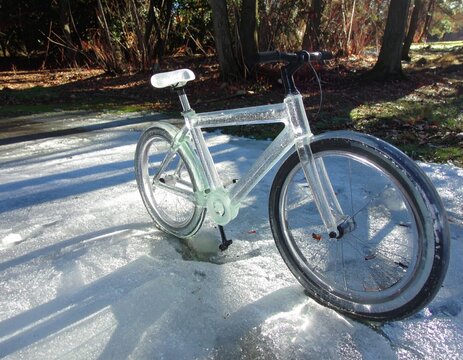 Ice bike: Seen melting during the day.