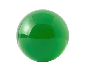 Shiny green glass sphere with a smooth polished surface and reflective highlights.