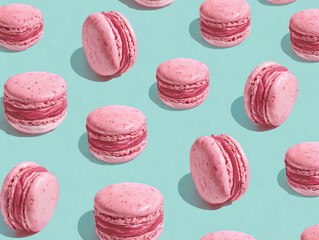 Obraz premium Macarons Pastry Bakery Pink Dessert Sweets Confectionery Colorful Vibrant Background Delicious Gourmet Treat Elegant Round Festive Collection 