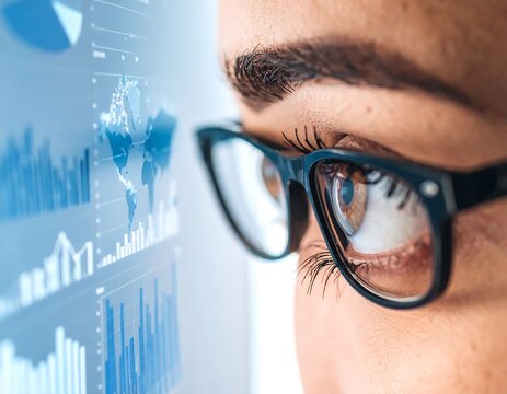 Woman analyzing global data charts. - Powered by Adobe