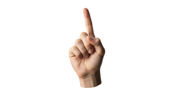 Human hand pointing upwards isolated on a transparent background