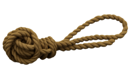 Thick Brown Rope Tied in a Monkey Fist Knot with Looped End, cut out transparent