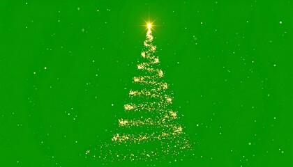 Sparkling gold Christmas tree on green background