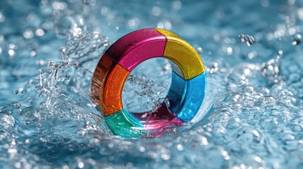 Colorful pie chart ring splashing in water