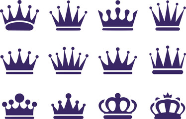 Collection of Royal Crown Icons Displaying Different Styles and Designs Symbolic of Power Nobility and Heritage for Use in Design Projects