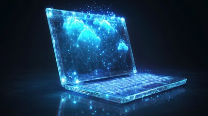 Futuristic laptop with global network