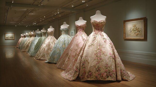 COLLECTION DE ROBES DE BAL &Eacute;L&Eacute;GANTES DANS UN D&Eacute;COR DE MUS&Eacute;E