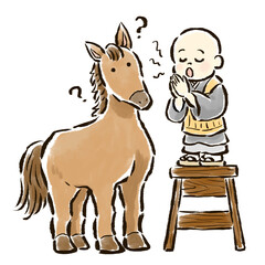 馬の耳に念仏　馬に念仏を聞かせる子どものお坊さん