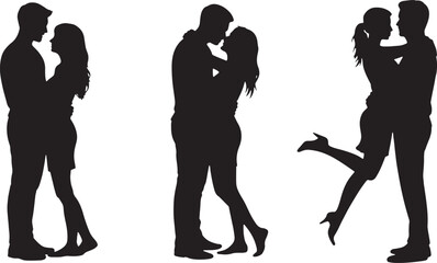 Silhouette of Loving Couples Kissing and Embracing