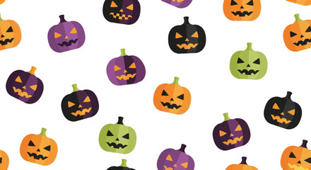 Fototapeta premium Playful Halloween Pattern with Colorful Jack-o'-Lanterns on White Backdrop