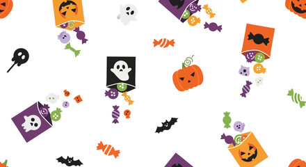 Fototapeta premium Spooky Halloween Treats Pattern with Vibrant Candy and Festive Elements