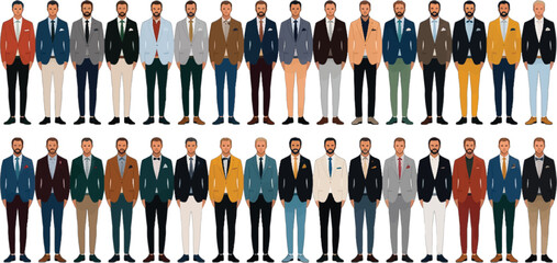 Diverse Group of Businessmen in Various Attire Standing Together
