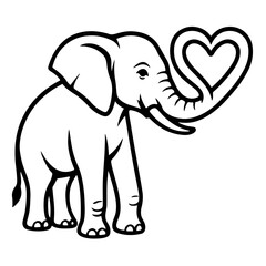 Elephant with Heart-Shaped Trunk Vector Illustration