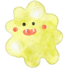 Watercolor cute viruses and bacteria. perfect for stickers, educational purpose, like kids flashcard, or poster