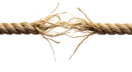 Frrayed rope on the verge of breaking symbolizing pressure, stress, fragility and vulnerability