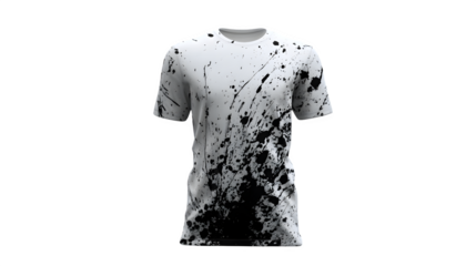 Dynamic white t-shirt with bold black paint splatter for a modern, edgy style statement.