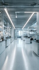 Obraz premium A modern laboratory featuring sleek design, bright lighting, and organized workspaces, ideal for scientific research and experimentation.