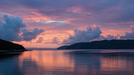 Fototapeta premium breathtaking summer sunset over tranquil sea essence of nature beauty