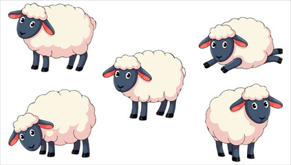 adorable woolly flock in playful poses vector art isolated white