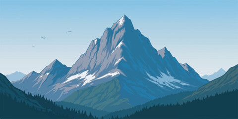 Majestic Mountain Vector Illustration in Minimalist Style