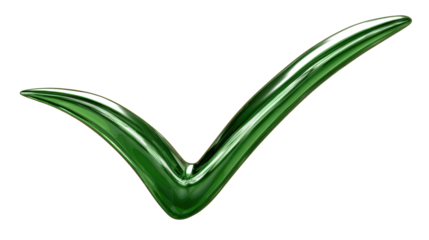 Shiny Green Tick Symbol Isolated on White Background, cut out transparent