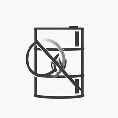A barrel with a symbol representing "no fire". The design promotes against harmful waste or the use of fossil fuels