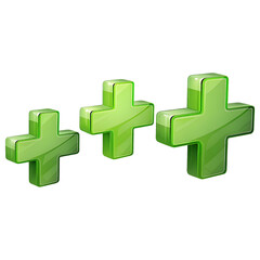 Obraz premium Green Plus Sign Icons 3D Rendered Addition Symbols Positive Signs for Mathematics and Medical Concepts Isolated on Transparent