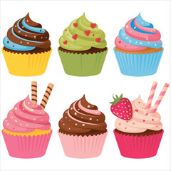 assortment of sweet decorated cupcakes vector graphic plain