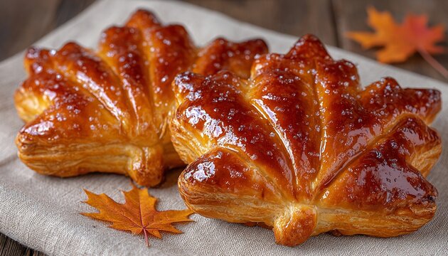 P&Acirc;TISSERIES FEUILLANTINE EN FORME D'&Eacute;RABLE DOR&Eacute;ES, NAPP&Eacute;ES DE CARAMEL