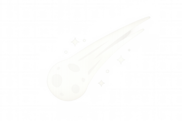 Luminous white comet racing across starry darkness, trailing glimmering stardust, isolated against pure black backdrop