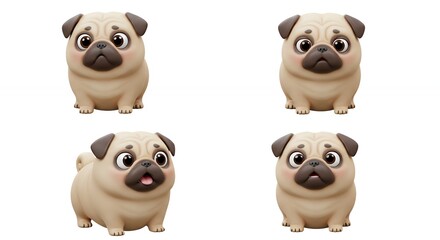 Fototapeta premium Cartoon pug dog illustrations with expressions
