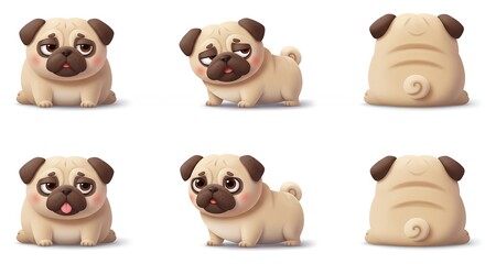 Obraz premium Cartoon pug illustrations set