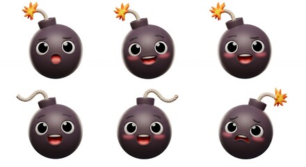 Cute cartoon bombs with different expressions