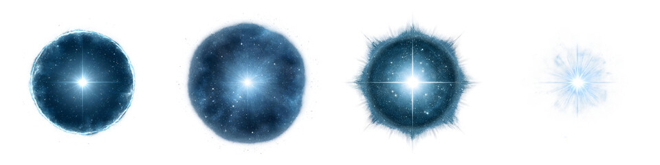 Abstract Blue Nebula Spheres with Stars on White