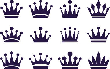 A Collection of Royal Crowns An Array of Decorative Crown Silhouettes Featuring Various Shapes and Designs with a Regal Theme and Concept