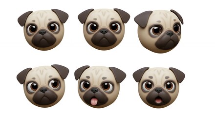 Obraz premium Pug faces expressions digital illustration