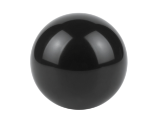 A single glossy black sphere with a smooth polished surface and specular highlights.