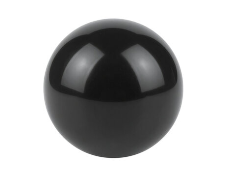A single glossy black sphere with a smooth polished surface and specular highlights.
