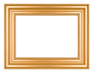 Fototapeta premium Ornate rectangular golden picture frame with intricate beaded molding and a classic wide profile.
