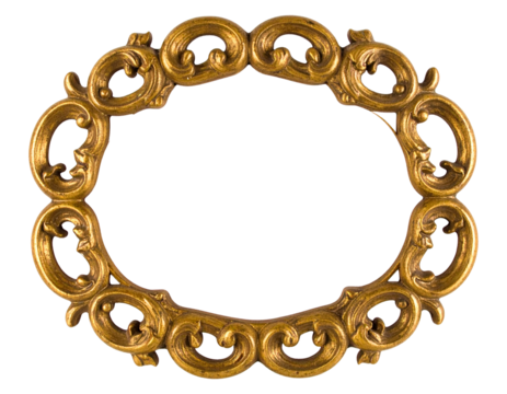 Ornate oval picture frame with intricate golden rococo scrollwork and openwork details. - Powered by Adobe