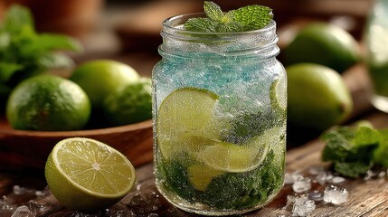 Citrus and mint infused water served in mason jar