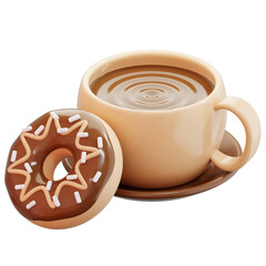 3D Hot Coffee with Chocolate Donut Illustration
