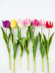 Colorful tulips arrangement floral display nature bright setting top-down view spring vibes